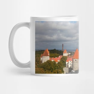 View from Toompea of the Lower Town, Old Town with Olai's Church or Oleviste Kirik, and a tower of the city wall, Tallinn, Estonia, Europe Mug